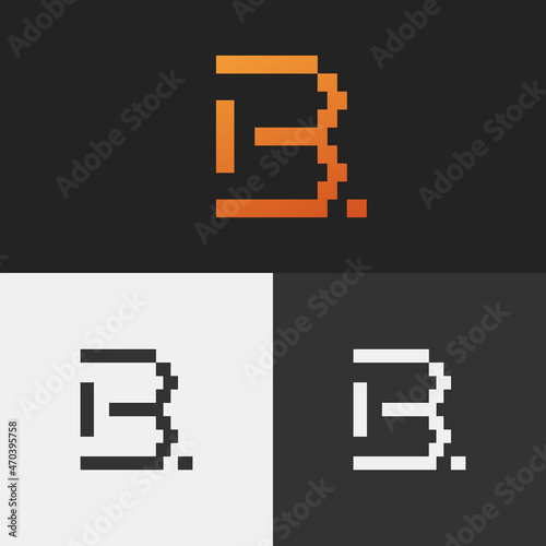 Letter B logo design with pixel concept and orange gradient