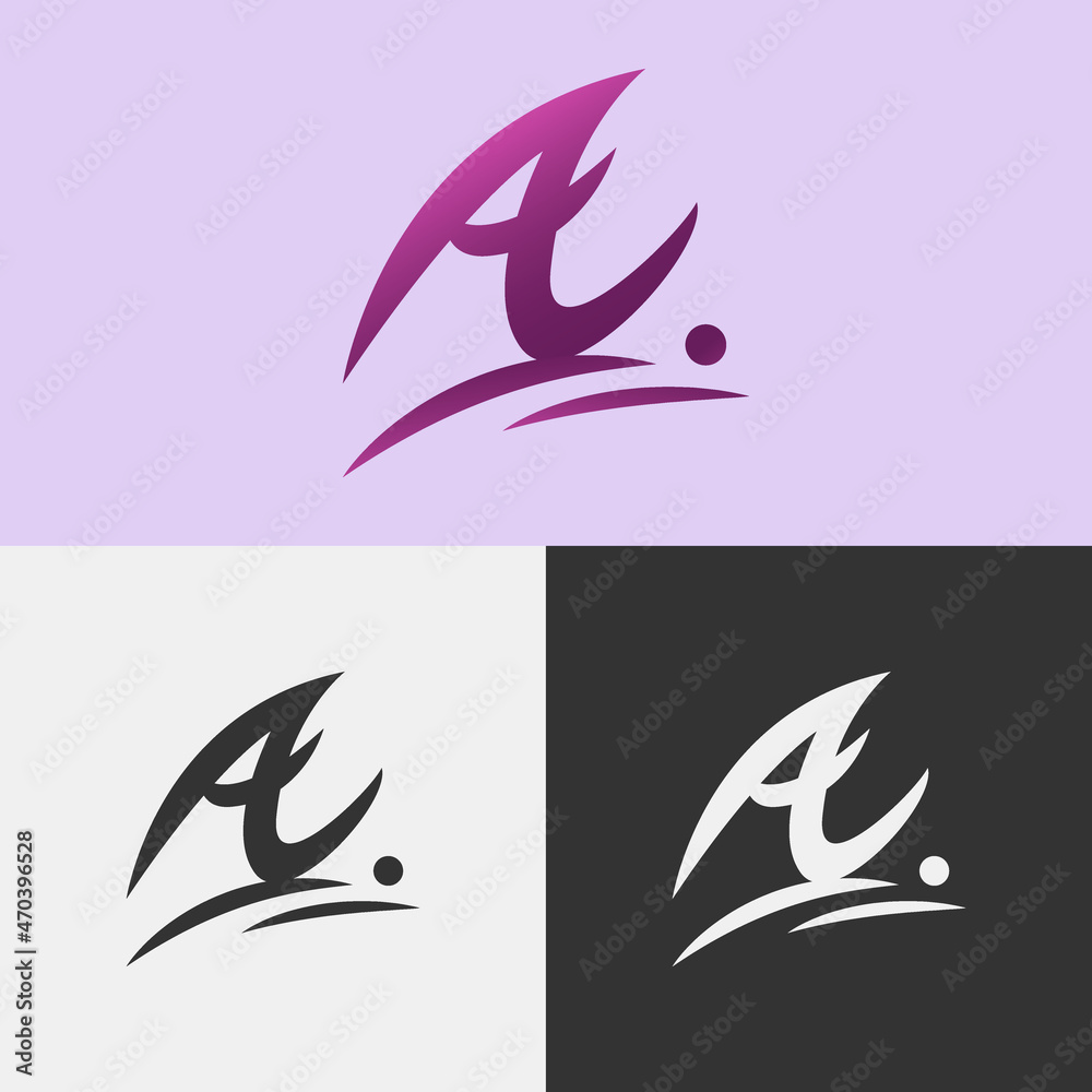 Letter a logo design with purple tones and black and white options Letter a logo design with purple tones and black and white options