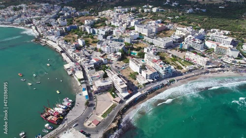 Aerial view. Crete island in Greece is a very tourist destination. Hersonissos town on the Mediterranean coast. photo