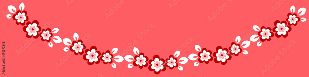 Illustration on a sheet of 4x1 format - stylized flowers with leaves - graphics. Banner for text, gift