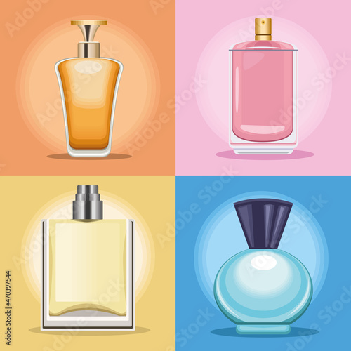 four perfumes bottles icons