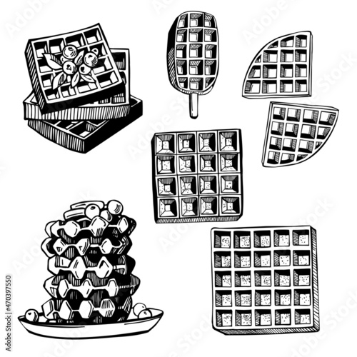 Vector  illustration with sketch waffles.