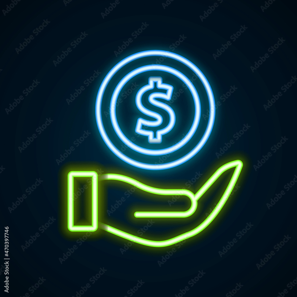 Glowing neon line Money with shield icon isolated on black background. Insurance concept. Security, safety, protection, protect concept. Colorful outline concept. Vector Glowing neon line Money with shield icon isolated on black background. Insurance concept. Security, safety, protection, protect concept. Colorful outline concept. Vector