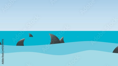 Shark infested sea. Concept of the business world in the hands of unscrupulous traders. Animated illustration, loopable graphic element