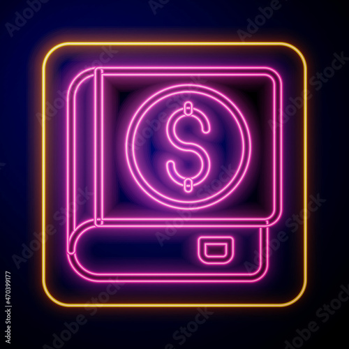 Glowing neon Financial book icon isolated on black background. Vector