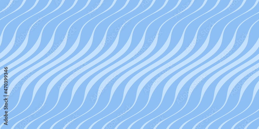Abstract seamless pattern background with blue waves. Black curve lines. Wavy illustration.