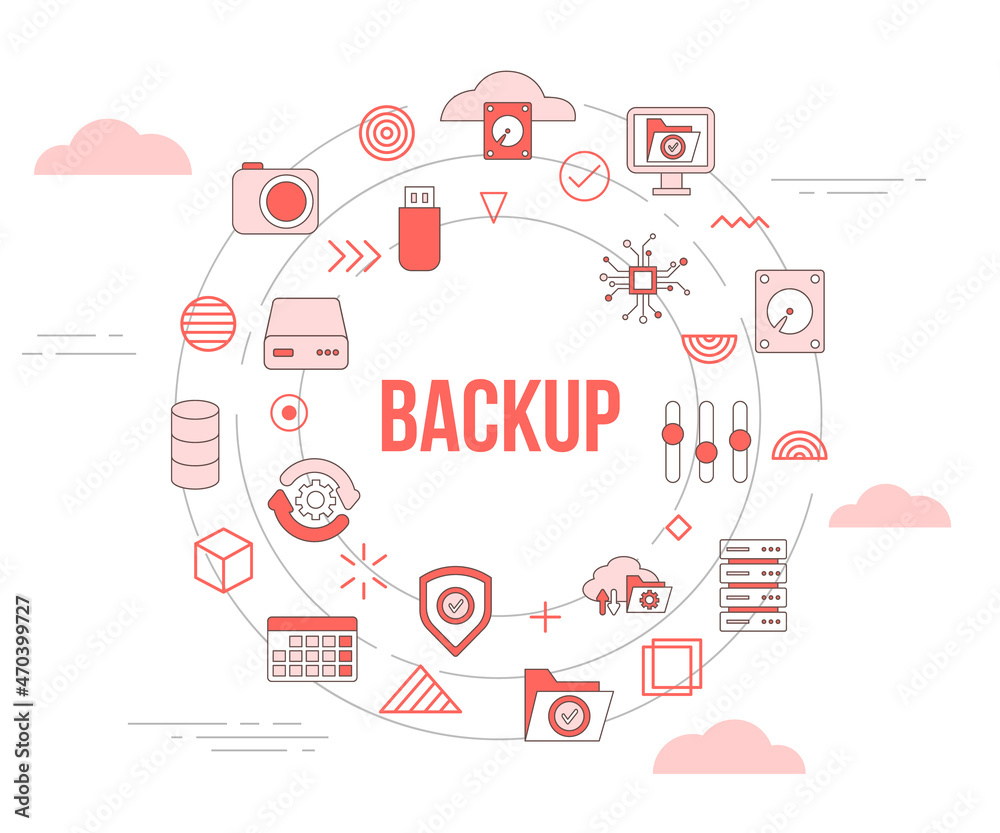 backup concept with icon set template banner and circle round shape backup concept with icon set template banner and circle round shape