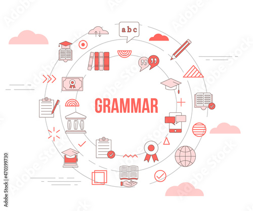 grammar concept with icon set template banner and circle round shape photo