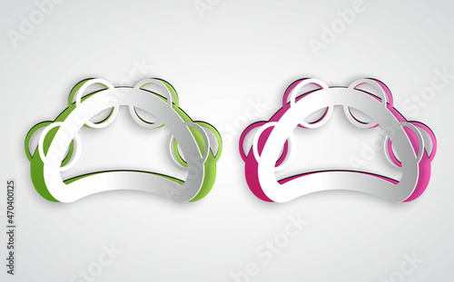 Paper cut Musical instrument percussion tambourine, with metal plates icon isolated on grey background. Paper art style. Vector