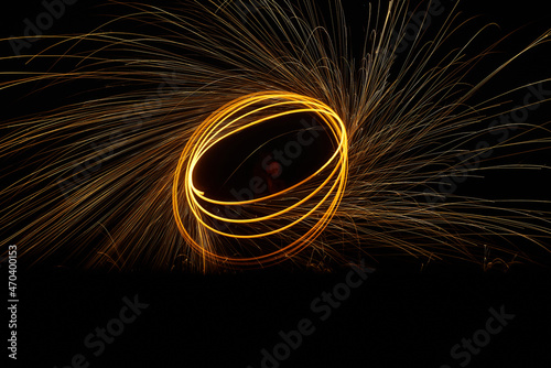 Teplyk, Ukraine - November,20, 2021 Abstract image of burning wirewool at night