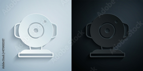 Paper cut Web camera icon isolated on grey and black background. Chat camera. Webcam icon. Paper art style. Vector