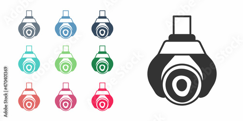 Black Grapple crane grabbed a log icon isolated on white background. Forest industry. Industrial crane for lumber trunk wood production. Set icons colorful. Vector