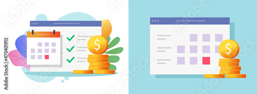 Calendar with salary money payment or tax payday, financial budget planning and loan cash target date management idea icon, scheduling credit pay day of months, completed final debt bill
