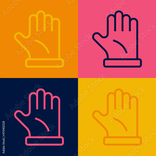 Pop art line Beekeeper glove icon isolated on color background. Vector
