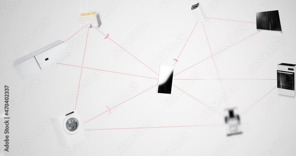 Light background on the theme of the Internet of Things. Household electrical appliances are networked with a telephone. Light background on the theme of the Internet of Things. Household electrical appliances are networked with a telephone.