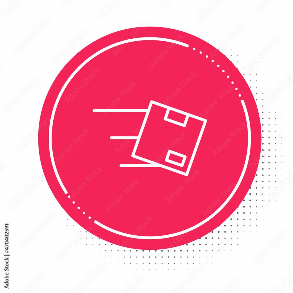 White line Location with cardboard box icon isolated on white background. Delivery services, logistic and transportation, distribution. Red circle button. Vector White line Location with cardboard box icon isolated on white background. Delivery services, logistic and transportation, distribution. Red circle button. Vector