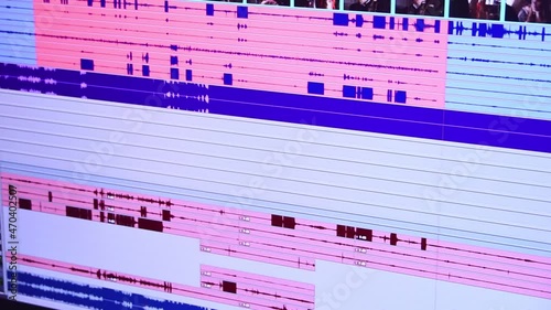 Video,sound editing timeline - editor going through clips and frames. photo