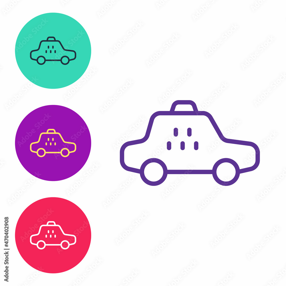 Set line Taxi car icon isolated on white background. Set icons colorful. Vector Set line Taxi car icon isolated on white background. Set icons colorful. Vector