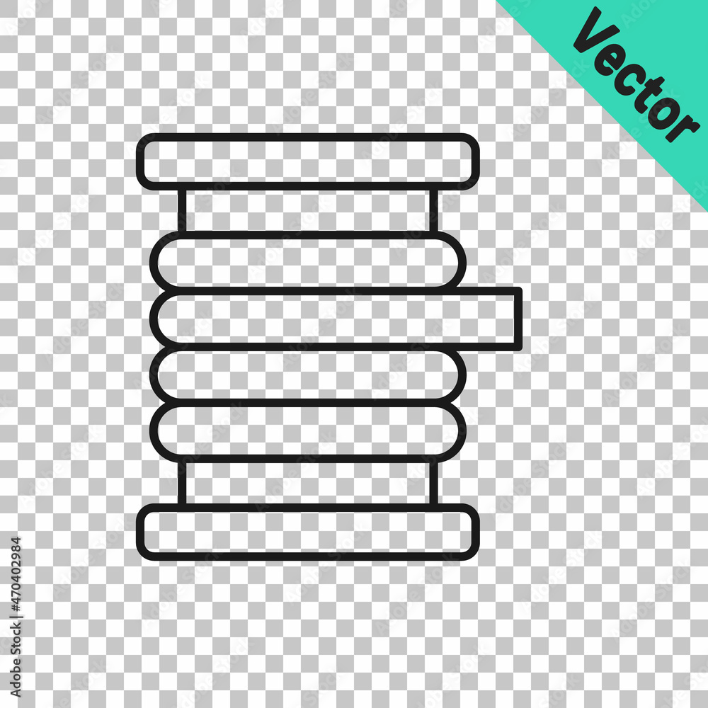Black line Wire electric cable on a reel or drum icon isolated on transparent background. Vector Black line Wire electric cable on a reel or drum icon isolated on transparent background. Vector