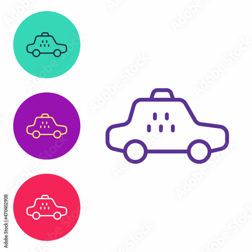 Set line Taxi car icon isolated on white background. Set icons colorful. Vector