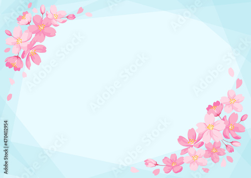 Cherry Blossom Frame  Card Design Template  Light Blue Background