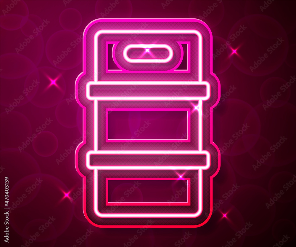 Glowing neon line Metal beer keg icon isolated on red background. Vector Glowing neon line Metal beer keg icon isolated on red background. Vector