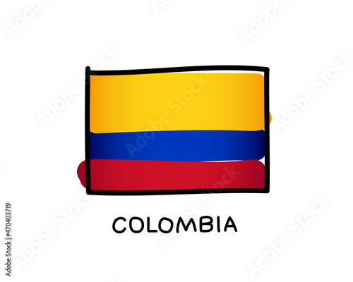 Colombia flag. Colombian flag colorful logo. Hand drawn yellow, blue and red brush strokes. Black outline. Free Download Colombia flag. Colombian flag colorful logo. Hand drawn yellow, blue and red brush strokes. Black outline. - GFXLoad