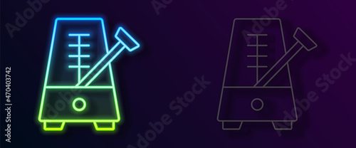 Glowing neon line Classic Metronome with pendulum in motion icon isolated on black background. Equipment of music and beat mechanism. Vector
