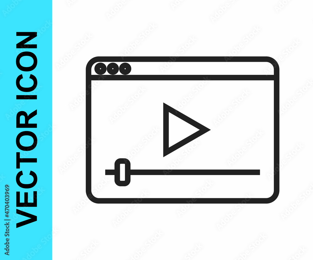 Black line Online play video icon isolated on white background. Film strip with play sign. Vector Black line Online play video icon isolated on white background. Film strip with play sign. Vector