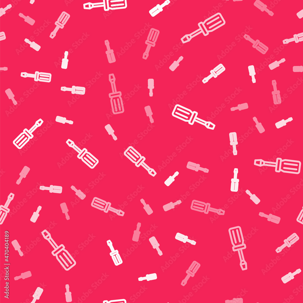 White line Screwdriver icon isolated seamless pattern on red background. Service tool symbol. Vector White line Screwdriver icon isolated seamless pattern on red background. Service tool symbol. Vector