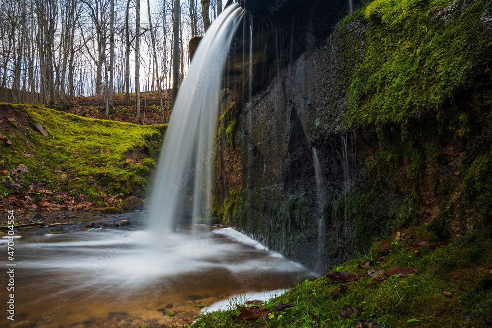 Obraz premium Waterfall. A wall covered with moss.