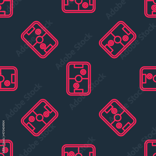 Red line Air hockey table icon isolated seamless pattern on black background. Vector