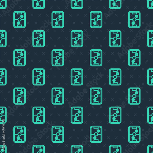 Green line Air hockey table icon isolated seamless pattern on blue background. Vector