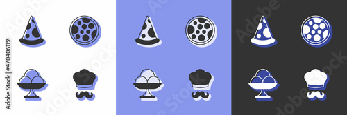 Set Italian cook, Slice of pizza, Ice cream in the bowl and Pizza icon. Vector