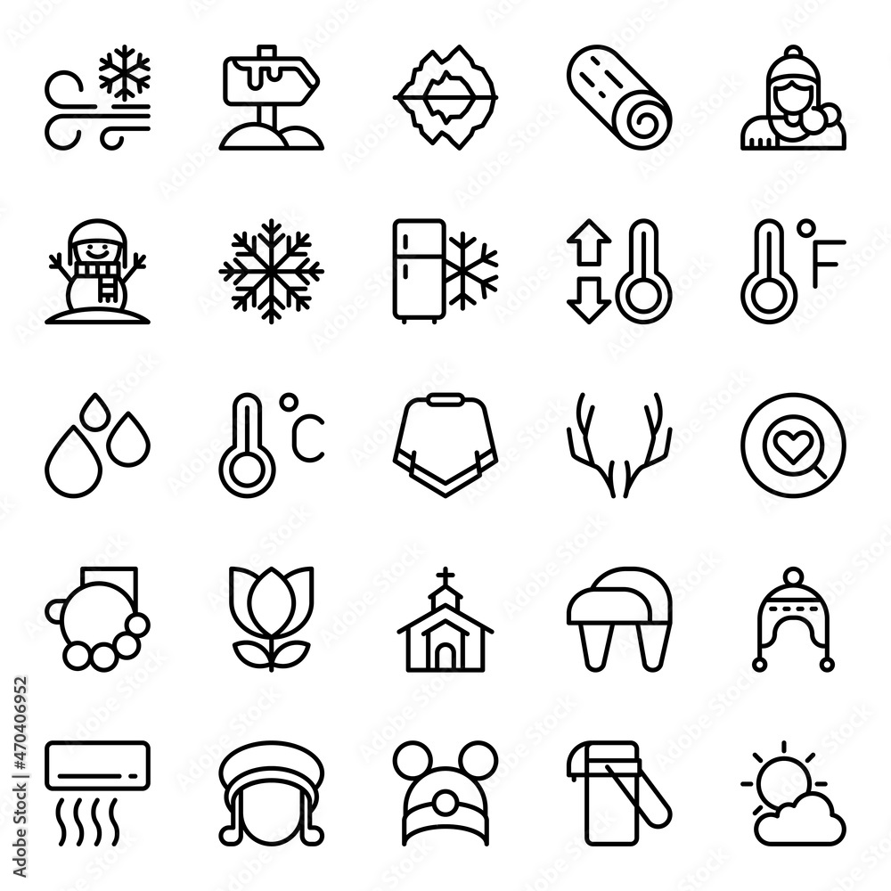 Outline icons for winter season. Outline icons for winter season.
