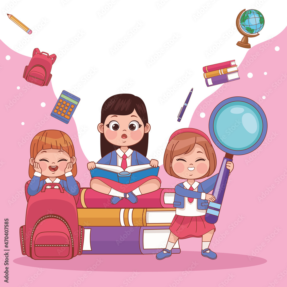 three students schoolgirls three students schoolgirls