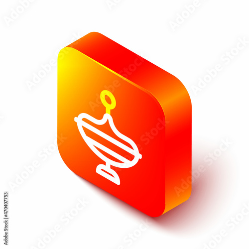 Isometric line Whirligig toy icon isolated on white background. Orange square button. Vector