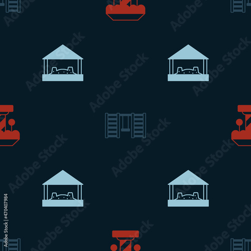 Set Attraction carousel, Swedish wall and Sandbox with sand on seamless pattern. Vector