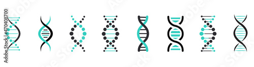 DNA icon set. DNA Structure molecule icon. Chromosome icon. Stock vector. photo