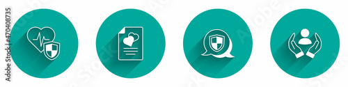 Set Life insurance with shield, Marriage contract, Shield and icon with long shadow. Vector