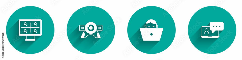 Set Video chat conference, Web camera, Freelancer and icon with long shadow. Vector Set Video chat conference, Web camera, Freelancer and icon with long shadow. Vector