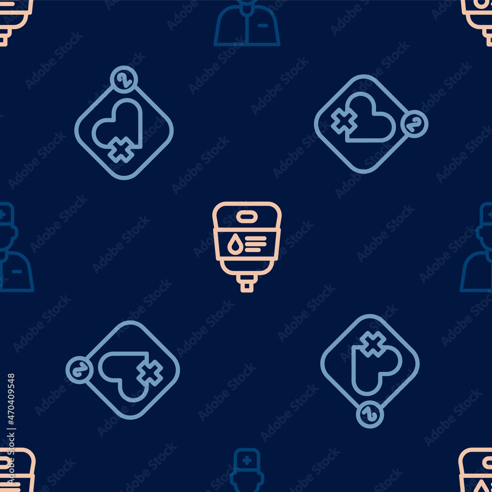 Set line Male doctor, Mobile with heart rate and IV bag on seamless pattern. Vector Set line Male doctor, Mobile with heart rate and IV bag on seamless pattern. Vector