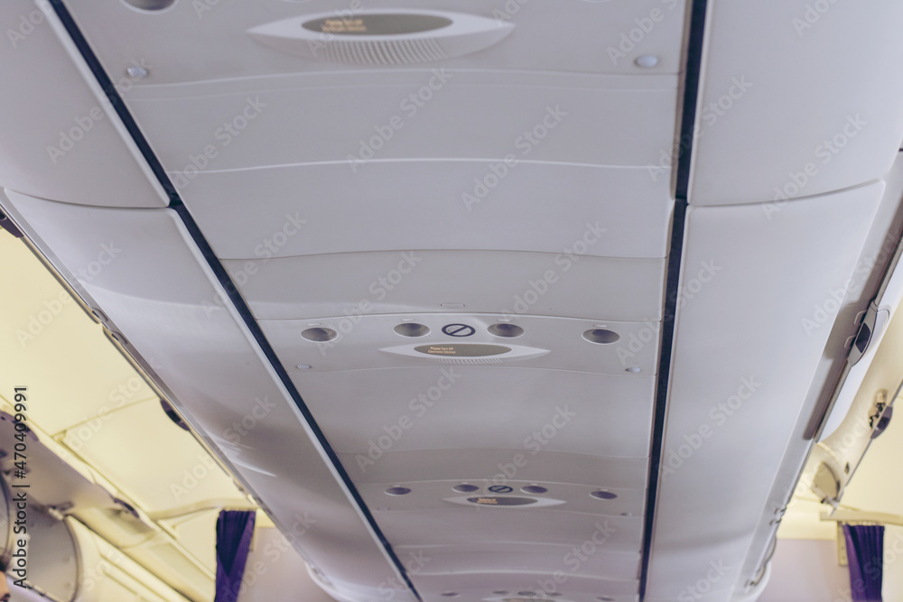 Commercial Aircraft Cabin with Rows of Seats Down the Aisle. Stock ...