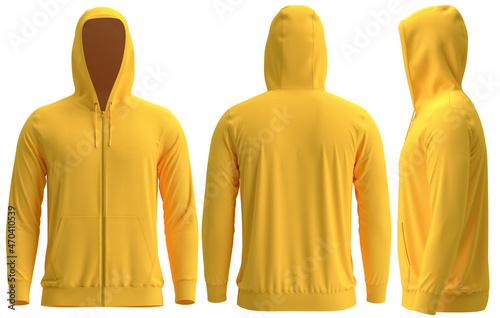 Hoodies, UP, Yellow, 3D render Full Zipper Blank male hoodie sweatshirt long sleeve, men's 