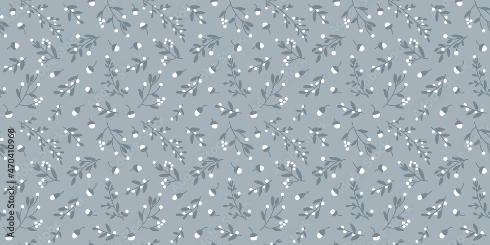 Seamless doodle botanicals pattern in winter color palette of pale dusty blue and white. All over floral repeat print. Seamless doodle botanicals pattern in winter color palette of pale dusty blue and white. All over floral repeat print.
