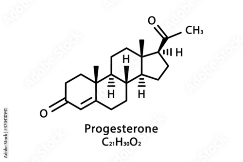 Progesterone molecular structure. Progesterone skeletal chemical formula. Chemical molecular formula vector illustration