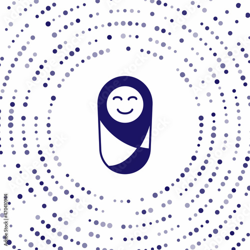Blue Newborn baby infant swaddled or swaddling icon isolated on white background. Baby kid child wrapped in blanket clothes. Abstract circle random dots. Vector