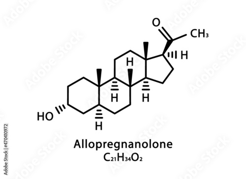 Allopregnanolone molecular structure. Allopregnanolone skeletal chemical formula. Chemical molecular formula vector illustration