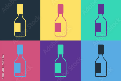 Pop art Tabasco sauce icon isolated on color background. Chili cayenne spicy pepper sauce. Vector