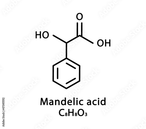Mandelic acid molecular structure. Mandelic acid skeletal chemical formula. Chemical molecular formula vector illustration